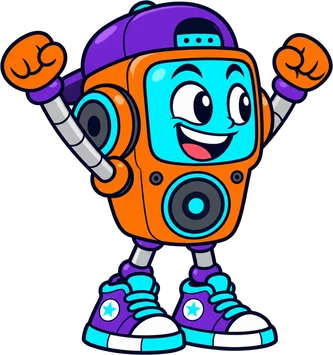 Boom, an orange robot with a speaker
