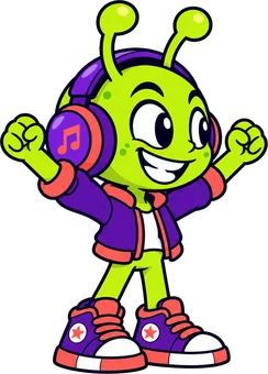 Ziggy, a green alien with headphones